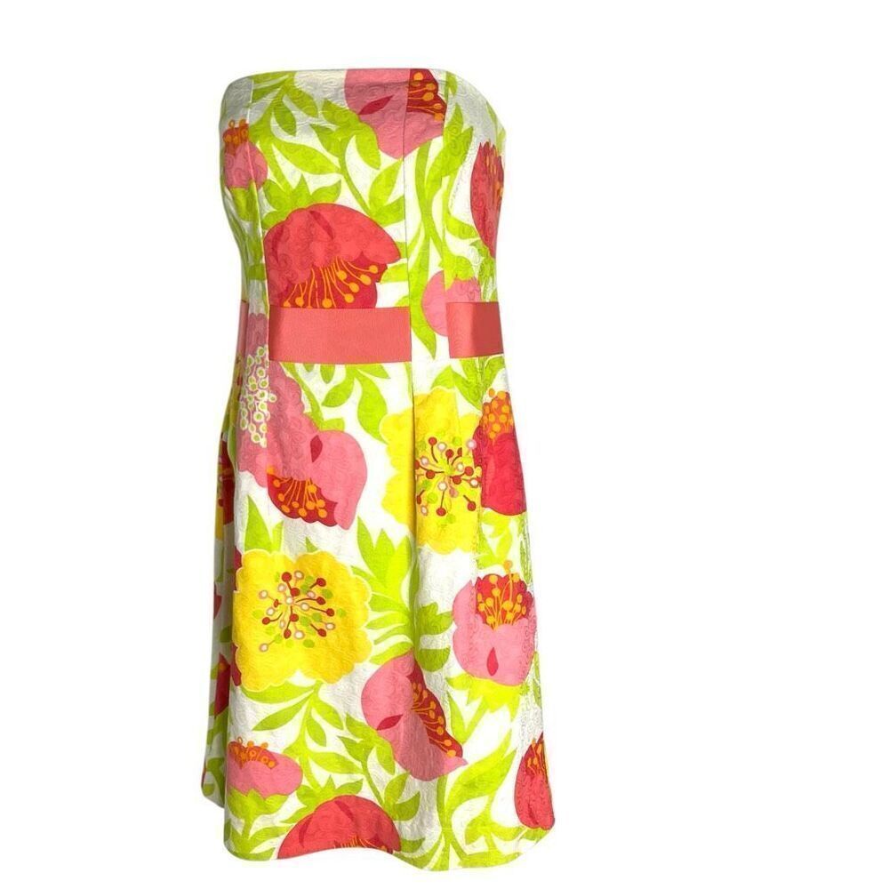 Lilly Pulitzer Strapless Floral Jacquard Dress – Pink Yellow Green – Size 6